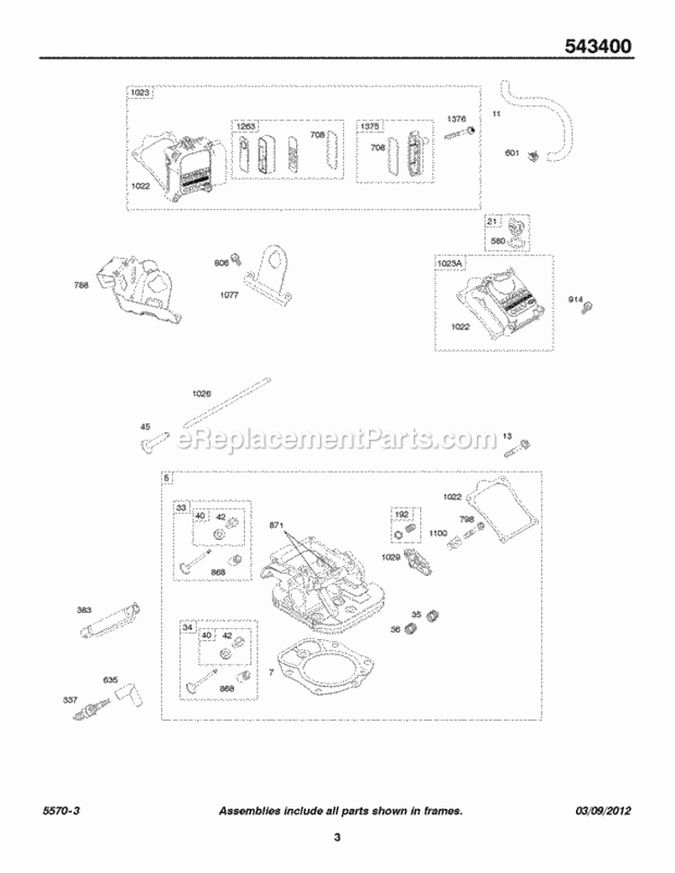 Cylinder Head Rocker Covers Diagram and Parts List for 543477-0048-E1  Briggs and Stratton Engine